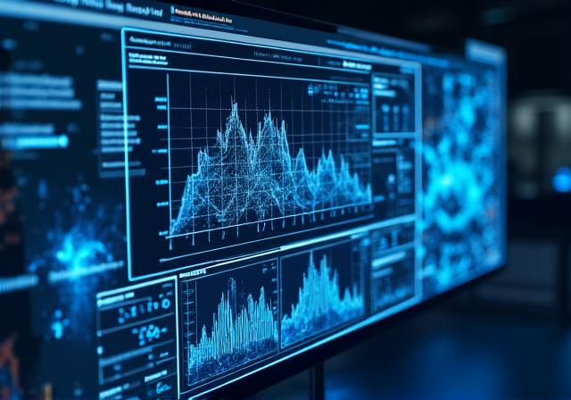 Futuristic digital dashboard interface with AI data points